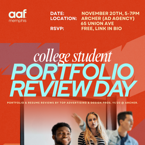 Ready to take your portfolio to the next level? Join AAF Memphis for our first Student Portfolio Review, an evening dedicated to connecting aspiring advertising and design students with local industry professionals.